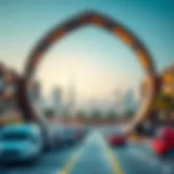 Panoramic view of the Dubai Frame with parking facilities