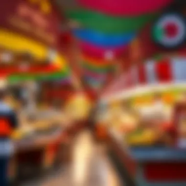 Culinary Delights from Around the World Colorful stalls representing various international cuisines at Global Village