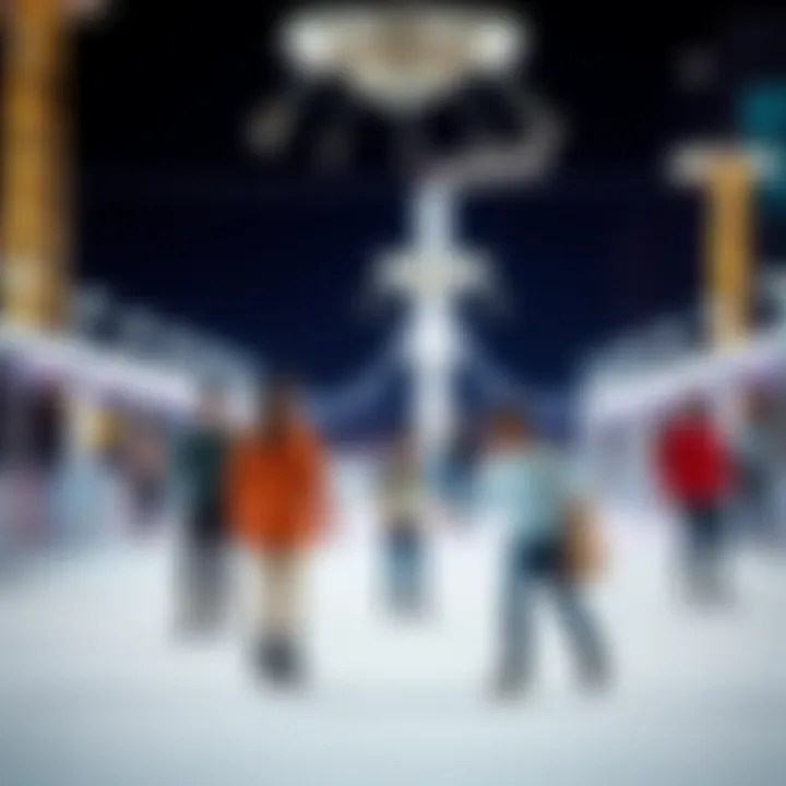 A vibrant scene capturing families enjoying a day out at an ice rink in the heart of Dubai