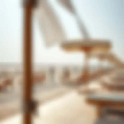 La Mer Beachfront Experience Stunning view of La Mer beachfront with sun loungers and umbrellas.