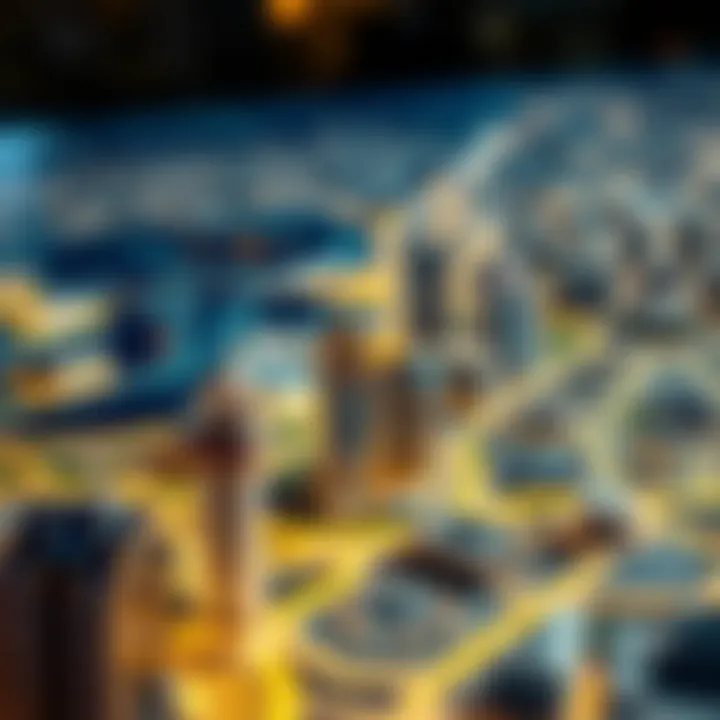 Investment prospects highlighted on a digital map of Dubai