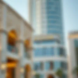 Architectural details of the Bin Suloom Building showcasing modern Arabian design