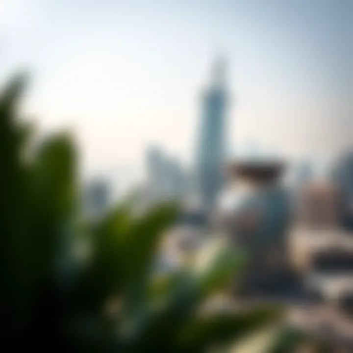 Panoramic view of the Bin Suloom Building in the Dubai skyline