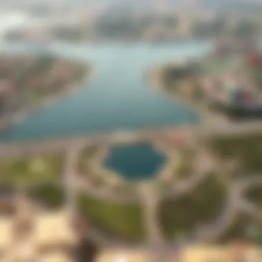 Aerial view of بحيرة القدرة showcasing its expansive water body surrounded by greenery