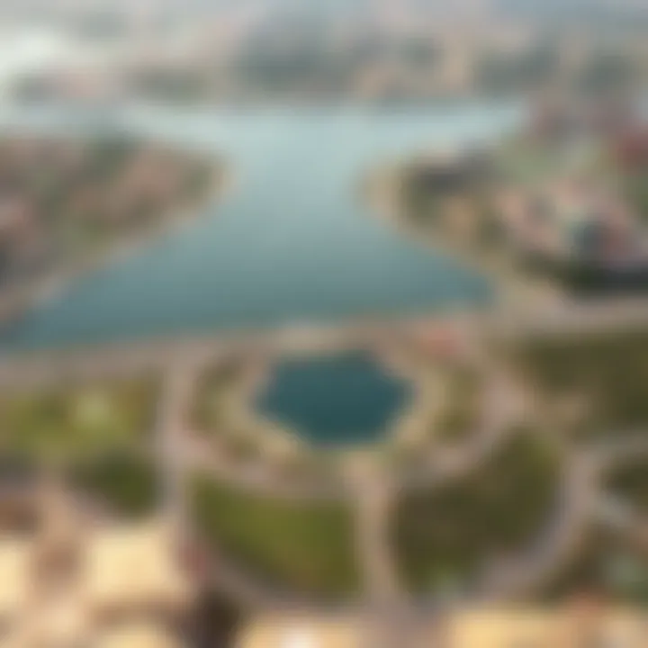 Aerial view of بحيرة القدرة showcasing its expansive water body surrounded by greenery