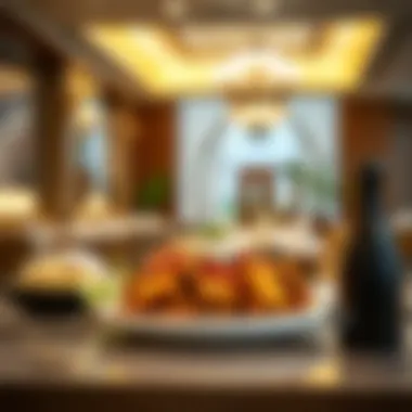 An elegant restaurant setting in Dubai featuring a special mansaf dish.