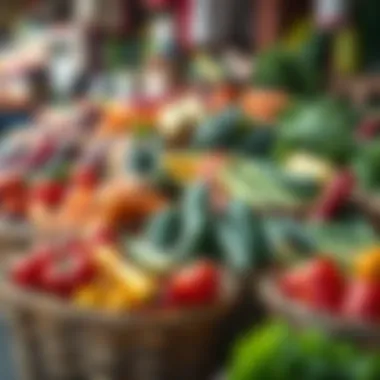 Baskets filled with diverse vegetables at the souk