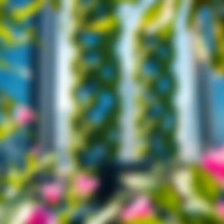 Close-up of the vertical gardens and innovative green spaces integrated into Dubai's skyline