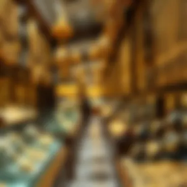 A stunning view of the Dubai Gold Souk showcasing intricate jewelry displays.