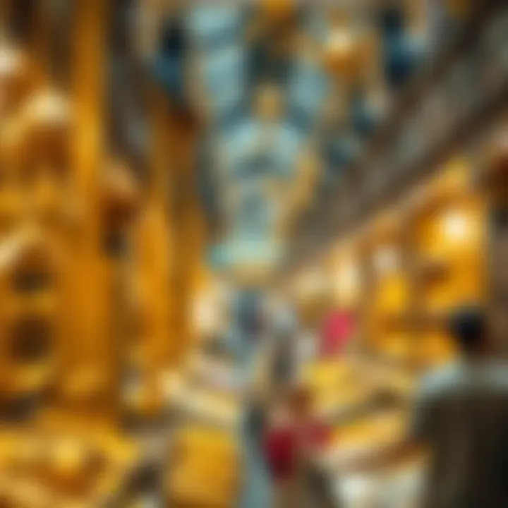 An overview of the vibrant marketplace filled with gold adornments.