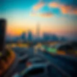 The stunning skyline of Abu Dhabi at sunset