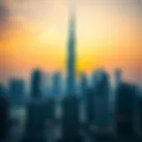 Stunning view of Burj Khalifa at sunset