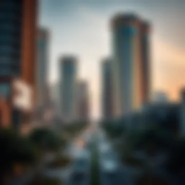 Urban Development with Light Commercial Towers Overview of urban development featuring light commercial towers