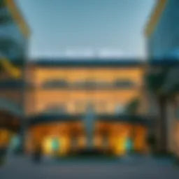 Exterior view of Village Mall Mussafah showcasing its architectural design