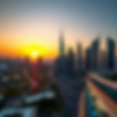 Breathtaking skyline view of Festival City Dubai during sunset