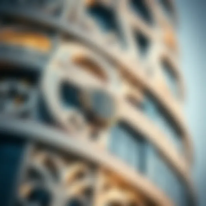 Close-up of the architectural details on the Franck Muller Tower.