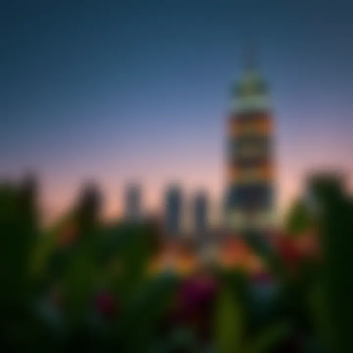 Evening view of Franck Muller Tower illuminated, highlighting its grandeur.