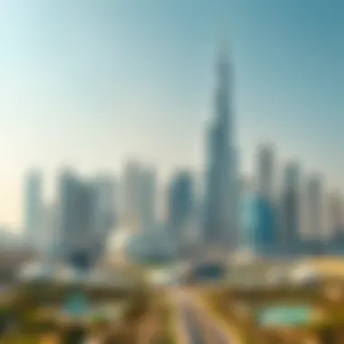 Illustration of Dubai skyline with digital elements