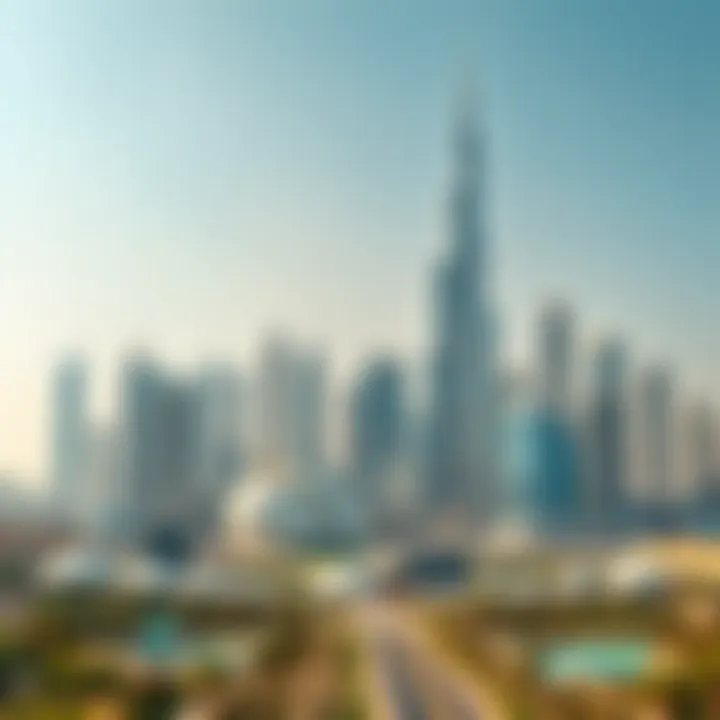 Illustration of Dubai skyline with digital elements