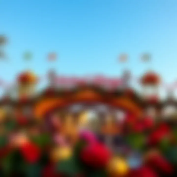 Entrance to Global Village: A Festive Welcome A vibrant view of the Global Village entrance adorned with festive decorations