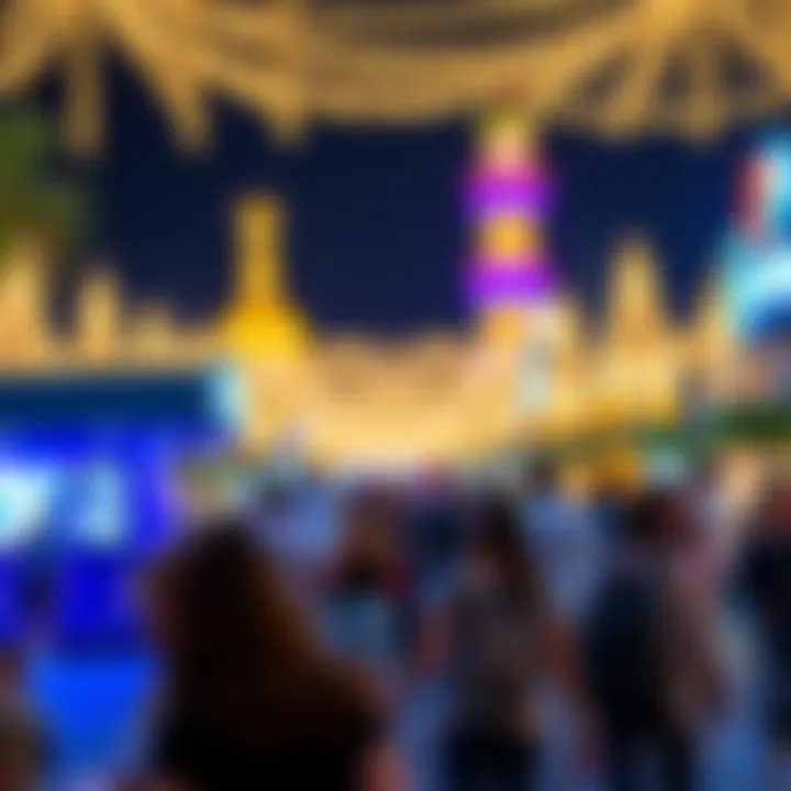 Nighttime view of visitors enjoying the final days of Global Village.