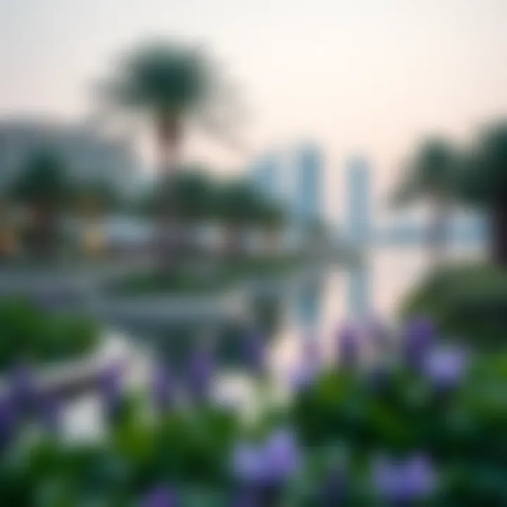 A scenic view of Dubai's waterfront park showcasing urban green spaces