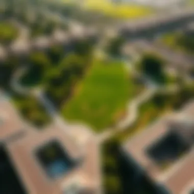Aerial view of Hartland Greens highlighting the lush green spaces