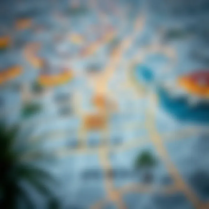 A map highlighting various neighborhoods in Dubai