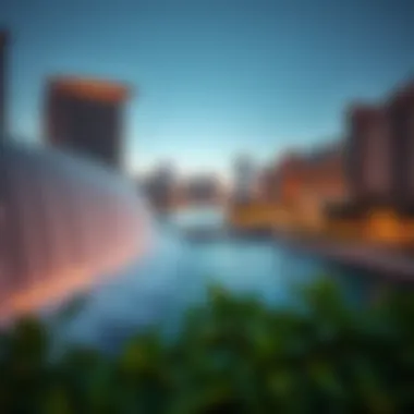 A panoramic view of the Jumeirah Waterfalls blended with the Dubai skyline, enhancing the urban landscape