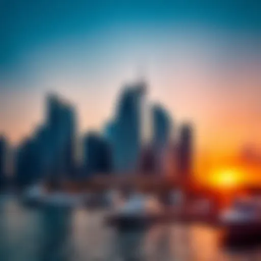 Stunning skyline view of the Marina Square building at sunset