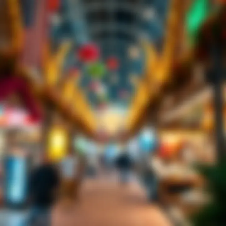 Marketplace Wonders: Shopping at Global Village A panoramic view of the bustling marketplace filled with unique products