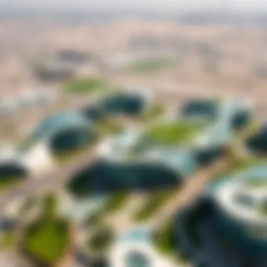 Innovative Green Architecture in Masdar City Aerial view of Masdar City showcasing green architecture