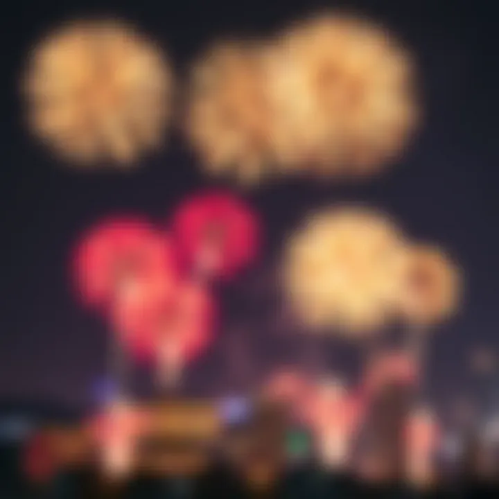 A vibrant display of fireworks illuminating the night sky during the National Day celebration.