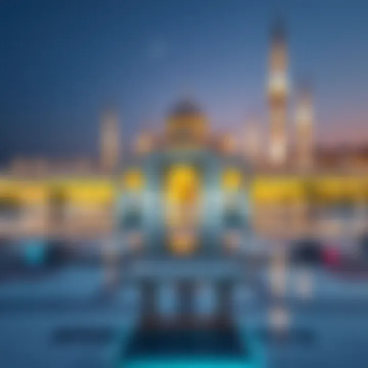 A Serene Mosque Illuminated for Ramadan Scenic view of a mosque during Ramadan