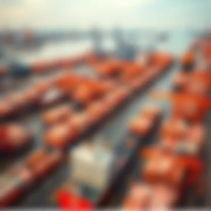 Aerial view of a bustling shipping hub