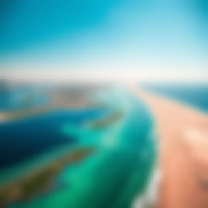 Coastline of Ras Al Khaimah An aerial shot of Ras Al Khaimah's coastline illustrating potential for beachfront properties.