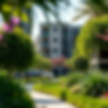 Embracing Nature in Urban Living Luxurious residential area with vibrant greenery