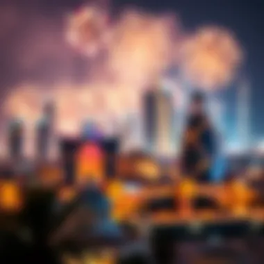 Festive fireworks illuminating the skyline of Dubai during Eid