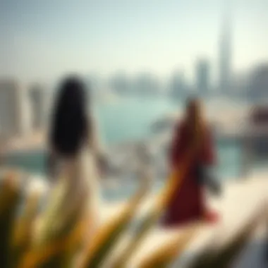 A scenic view of Dubai with local designers collaborating on abaya collections