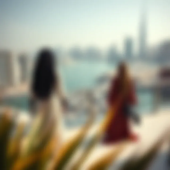 A scenic view of Dubai with local designers collaborating on abaya collections