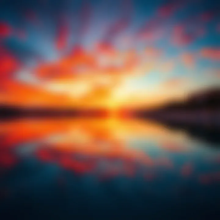 Colorful sky during Dubai sunset reflecting on water