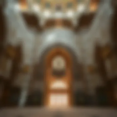 Interior of a masjid showcasing intricate calligraphy and design