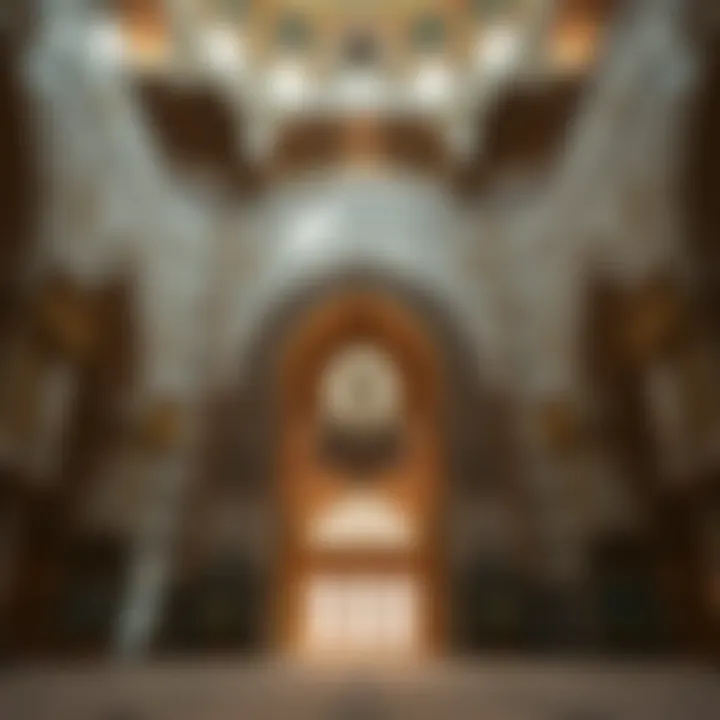 Interior of a masjid showcasing intricate calligraphy and design