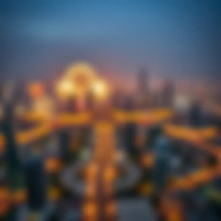 A breathtaking aerial view of the fireworks show against the backdrop of iconic UAE landmarks