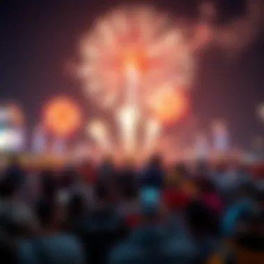 Crowds gathering to witness the grand fireworks display at a major UAE location