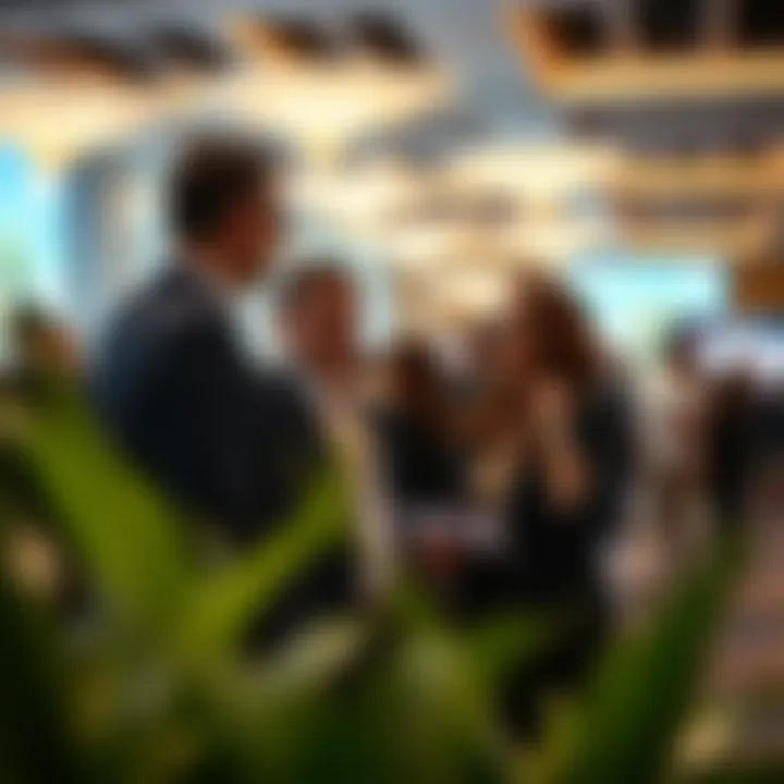 Business professionals engaging in discussions at a global conference