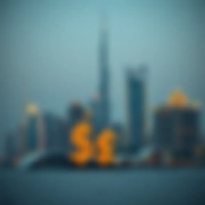 Dubai Skyline and Financial Symbols Dubai skyline with financial symbols