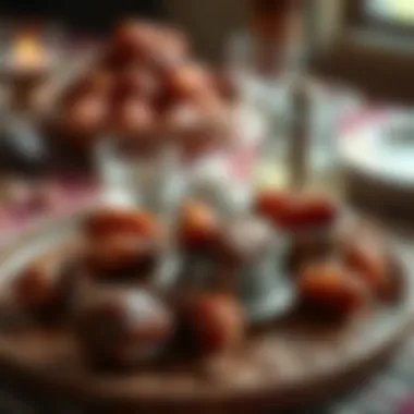 Traditional dates and water served for iftar