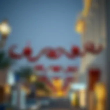 Traditional Emirati decorations adorning a street in celebration of National Day.