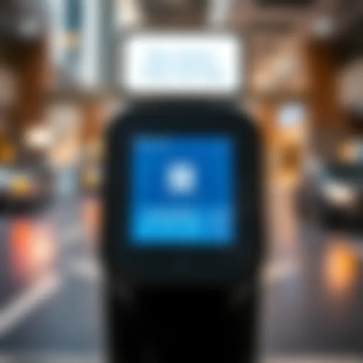 Close-up of a digital payment kiosk used for parking fees.